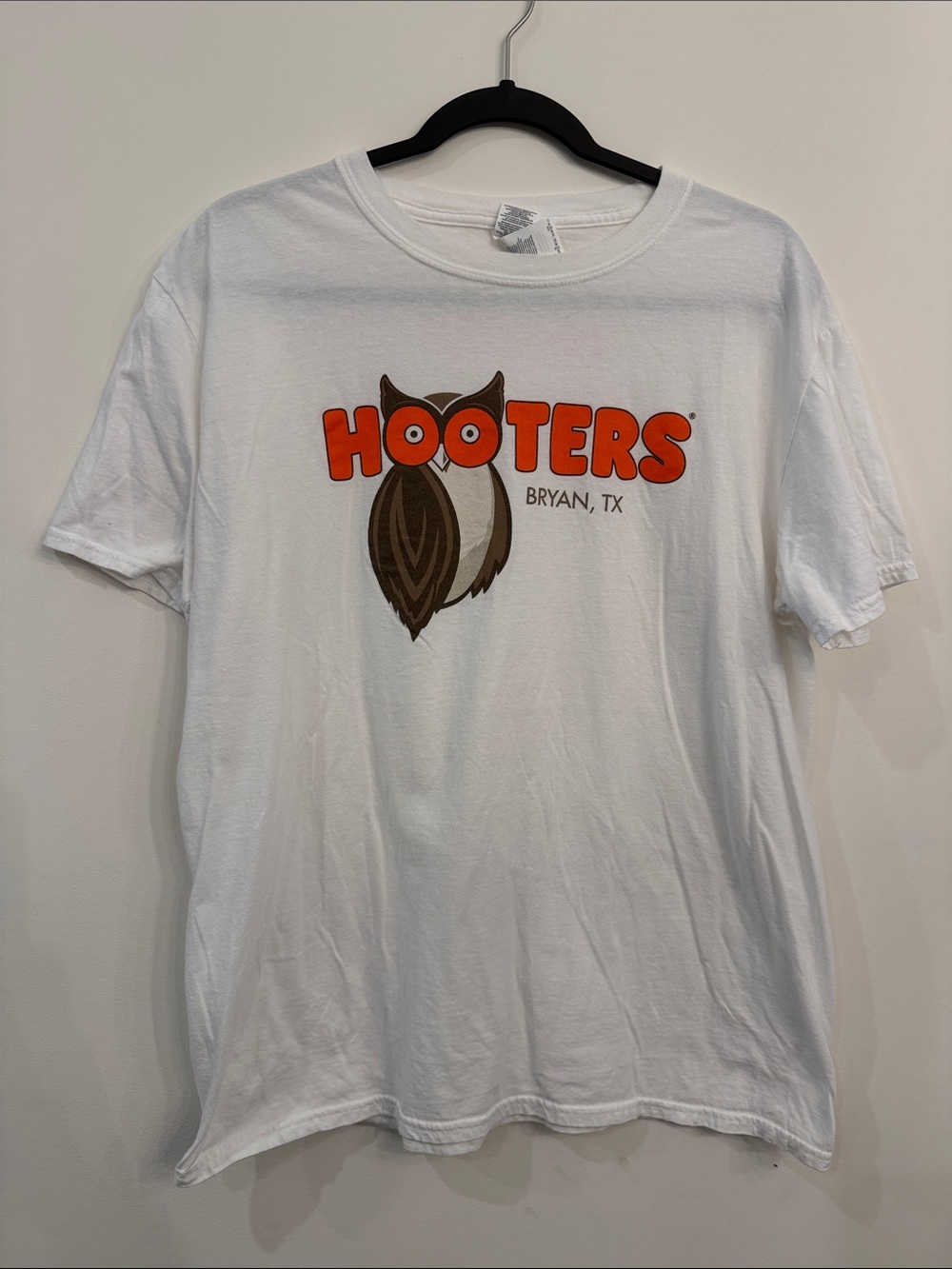Hooters White Tee with Orange and Brown Owl Logo